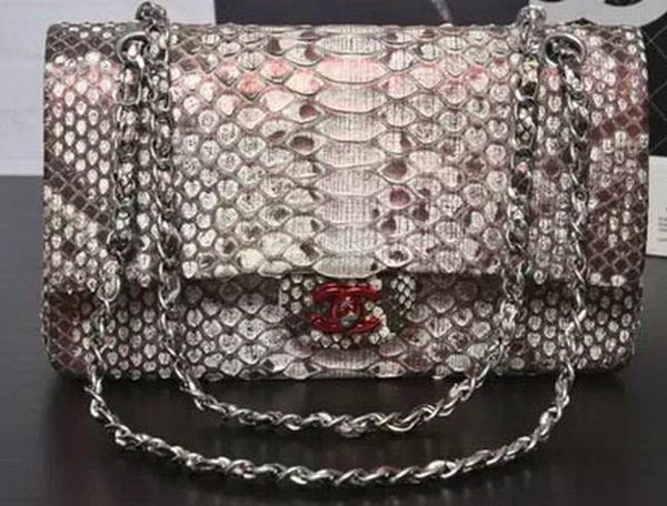 Knockoff Chanel 2.55 Series Flap Bags Grey Original Python Leather A1112SA Silver HY13961NL80