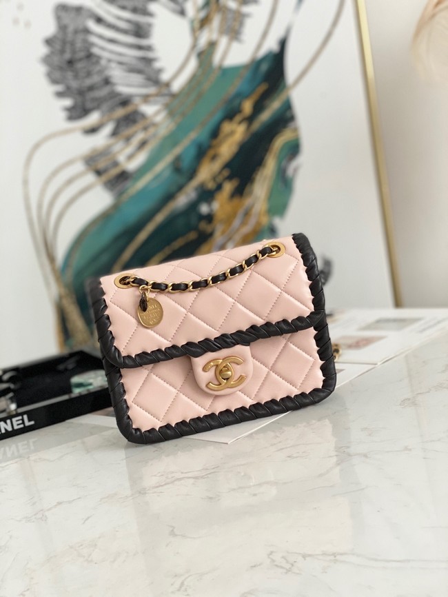Knockoff Chanel 22C New Woven Piping Square Original Leather Bag AS2495 PINK HY22308WW40