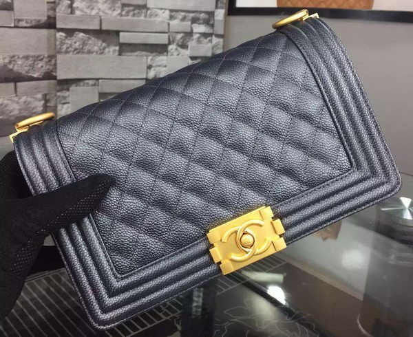 Knockoff Chanel Boy Flap Shoulder Bag Black Original Calfskin Leather A8708 Gold HY21608cS18