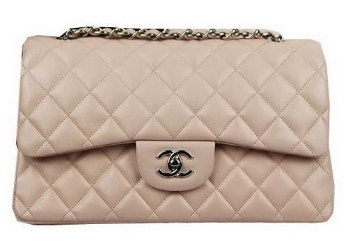 Knockoff Chanel Classic Flap Bag Beige Original Leather CF1113 Silver HY14673cS18