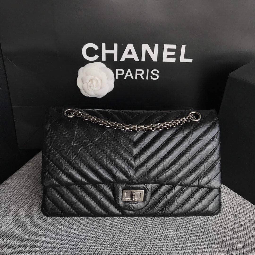 Knockoff Chanel Flap Original Cowhide Leather 30225 black Silver chain HY25958WW40