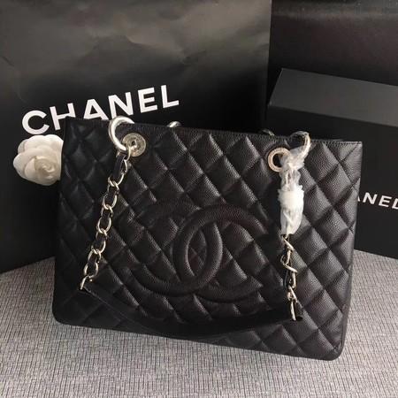 Knockoff Chanel LE Boy Grand Shopping Tote Bag GST Black Cannage Pattern A50995 Silver HY18029vf92