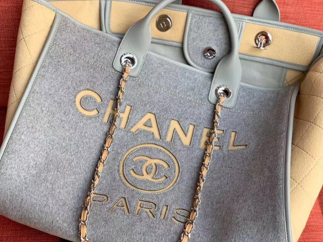 Knockoff Chanel Original Tote Shopping Bag Wool calfskin & Silver-Tone Metal A93786 Grey&beige HY13041tU76