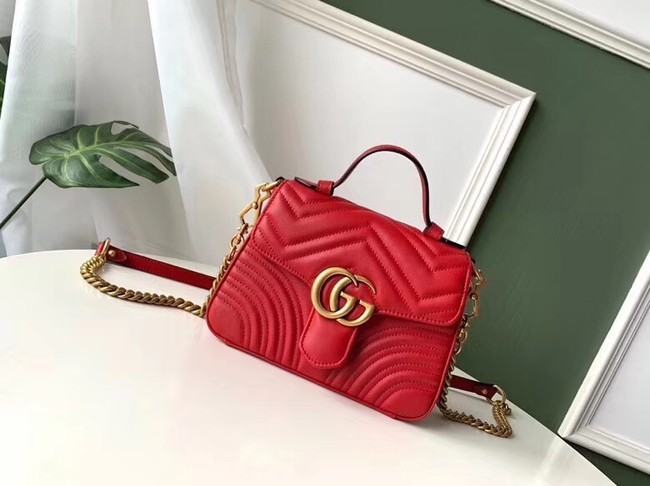 Knockoff Gucci GG Marmont Original leather mini top handle bag 547260 red HY12492fY84