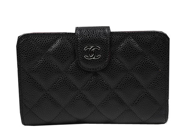 Knockoff High Quality Chanel Matelasse Bi-Fold Wallet Black Original Cannage Pattern A48667 Silver HY20632Lg12