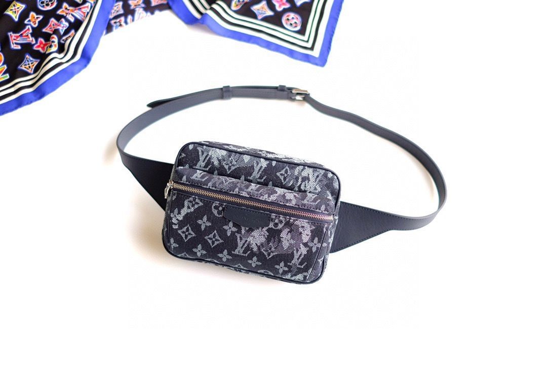 Knockoff Louis Vuitton SAC OUTDOOR Denim Waist Bag M57281 Black HY21767yN38
