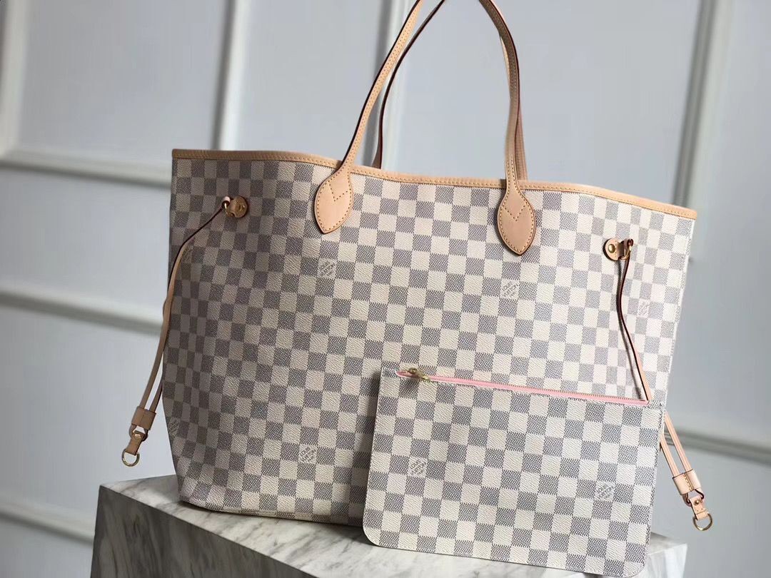 Louis Vuitton Damier Azur Original Leather Bolso NEVERFULL GM N41604 Pink HY24260nU55