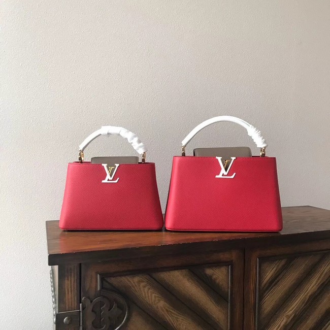 Louis vuitton original taurillon leather Capucines PM M48865 red&white&grey HY22243hI90