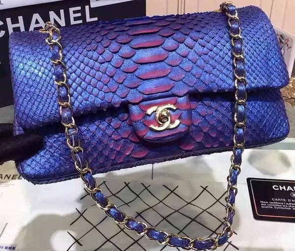 Luxury Chanel 2.55 Series Flap Bags Blue Original Python Leather A1112SA Gold HY19211UV86