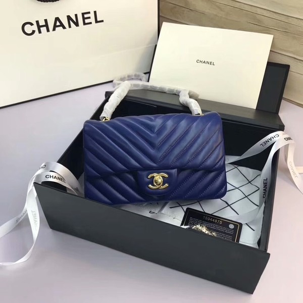 Luxury Chanel Classic Flap Bags Blue Original Sheepskin Leather 1116 Gold HY4892QT69