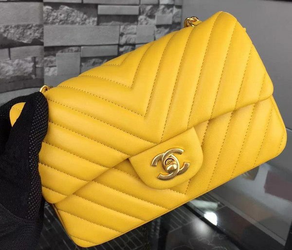 Luxury Chanel mini Classic Flap Bag Yellow Original Sheepskin Chevron Leather CHA5500 Gold HY15029kp43