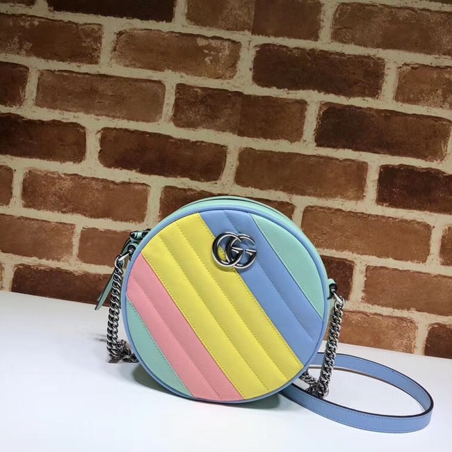 Luxury Gucci GG Marmont mini round shoulder bag 550154 Multicolored pastel HY913bE46