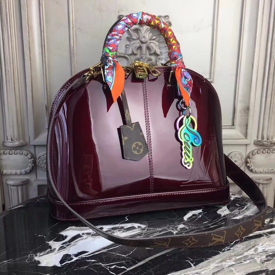 Luxury Louis Vuitton Monogram Vernis Original leather Alma Tote Bag M54395 purple HY4416Px24