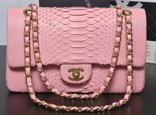 New Chanel 2.55 Series Flap Bags Sakura Pink Original Python Leather A1112SA Gold HY3902Uf80