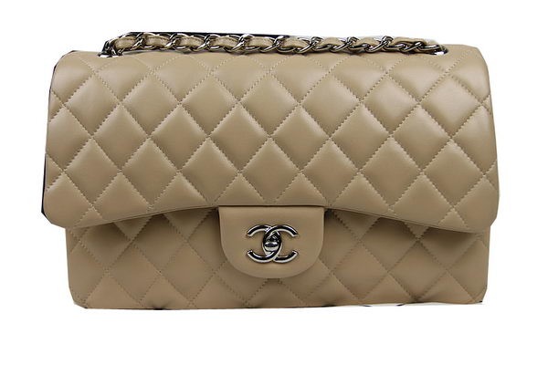 New Chanel Classic Flap Bag Apricot Original Leather CF1113 Silver HY1347Uf80