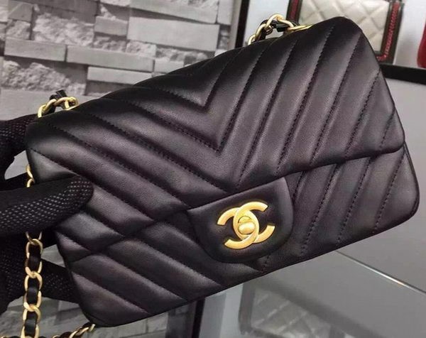 New Chanel mini Classic Flap Bag Black Original Sheepskin Chevron Leather CHA5500 Gold HY26897Uf80