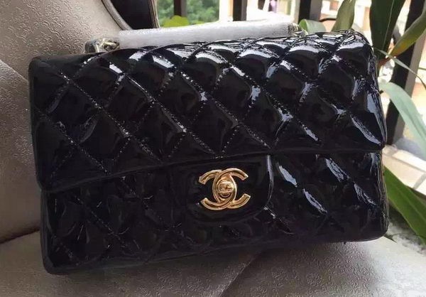 Replica AAA Chanel mini Classic Flap Bag Black Original Patent A1116 Gold HY3385of41