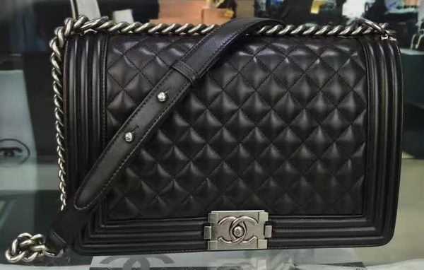 Replica Boy Chanel Flap Bag Black Original Sheepskin Leather A67088 Silver HY11258EO56