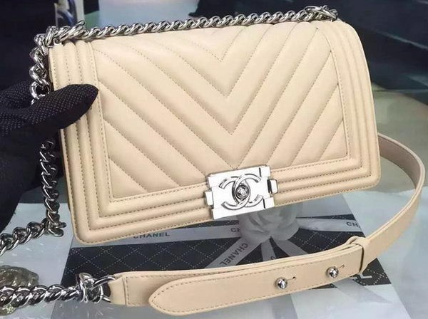 Replica Boy Chanel Flap Bag Original Chevron Nubuck Leather A5708 Apricot HY348Vi77