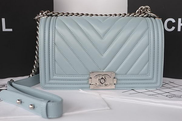 Replica Boy Chanel Flap Bag Original Chevron Sheepskin A67025 Light Blue HY5381cK54