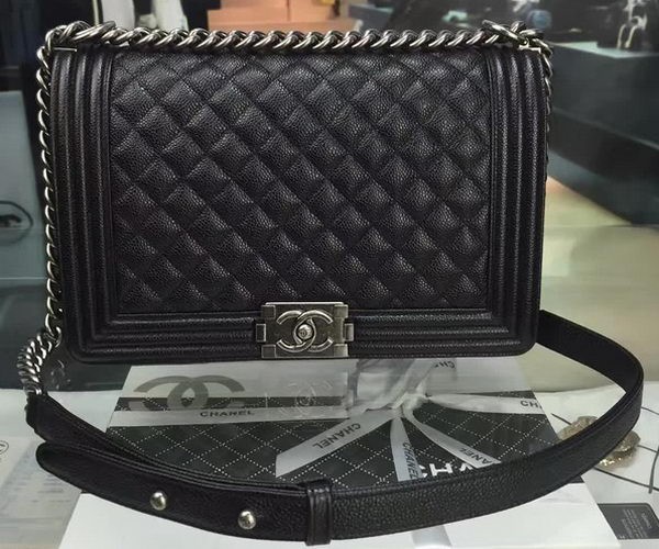 Replica Boy Chanel Flap Bags Original Black Cannage Pattern A67088 Silver HY16611Ac56