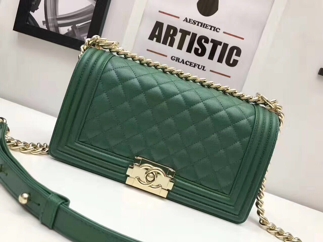 Replica Boy Chanel Flap Shoulder Bag Original Leather A67086S Green HY5432AP18