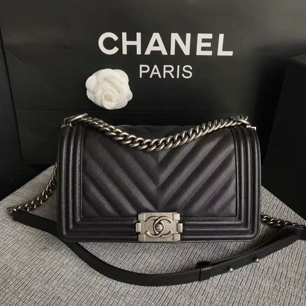 Replica Boy Chanel Original Chevron Leather 67086 Black HY2133EO56