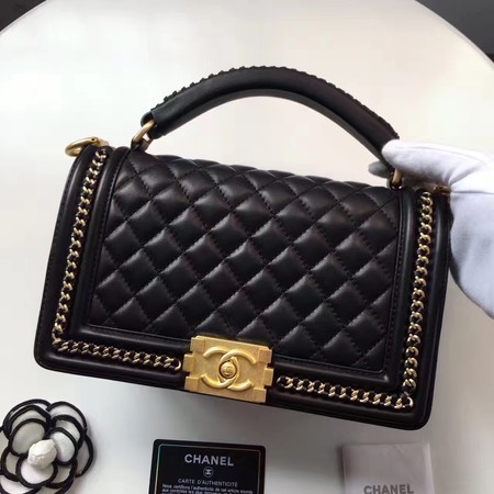 Replica Boy Chanel Top Handle Flap Bag Original Sheepskin Leather A94804 Black HY13884Ye83