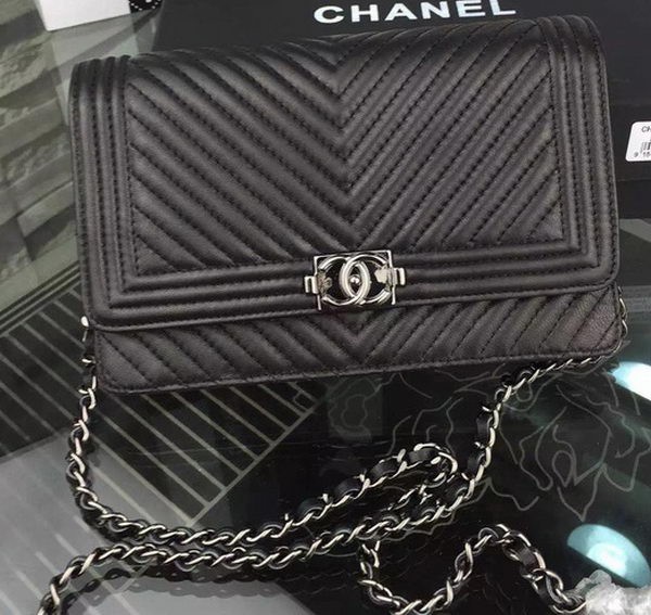 Replica Boy Chanel WOC Flap Bag Original Chevron Sheepskin CHA4742 Black HY23546Ac56
