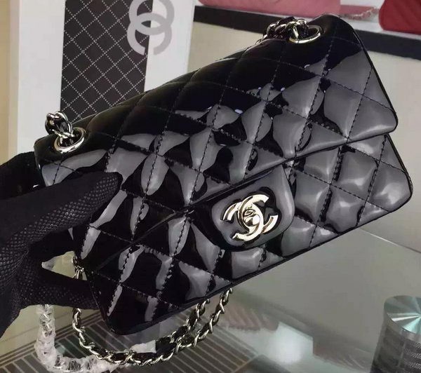 Replica Chanel 2.55 Series Double Flap Bag Black Original Patent Leather CF7024 Silver HY21843EO56