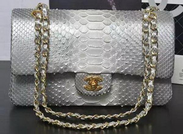 Replica Chanel 2.55 Series Flap Bags Grey&White Original Python Leather A1112SA Gold HY7206cK54