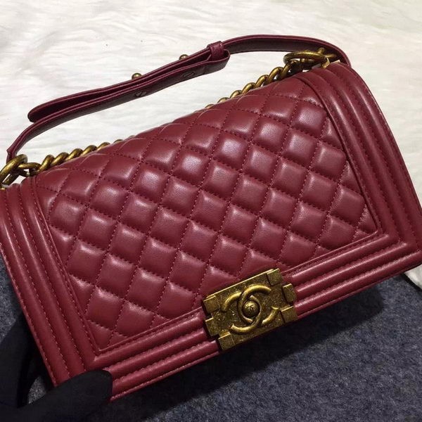 Replica Chanel Boy Flap Shoulder Bag Burgundy Original Sheepskin Leather A67086 Bronze HY10994Yn66