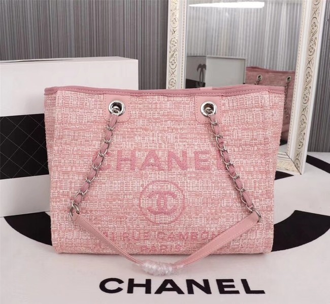 Replica Chanel Canvas Shopping Bag Calfskin & Silver-Tone Metal A23556 pink HY5154Yn66