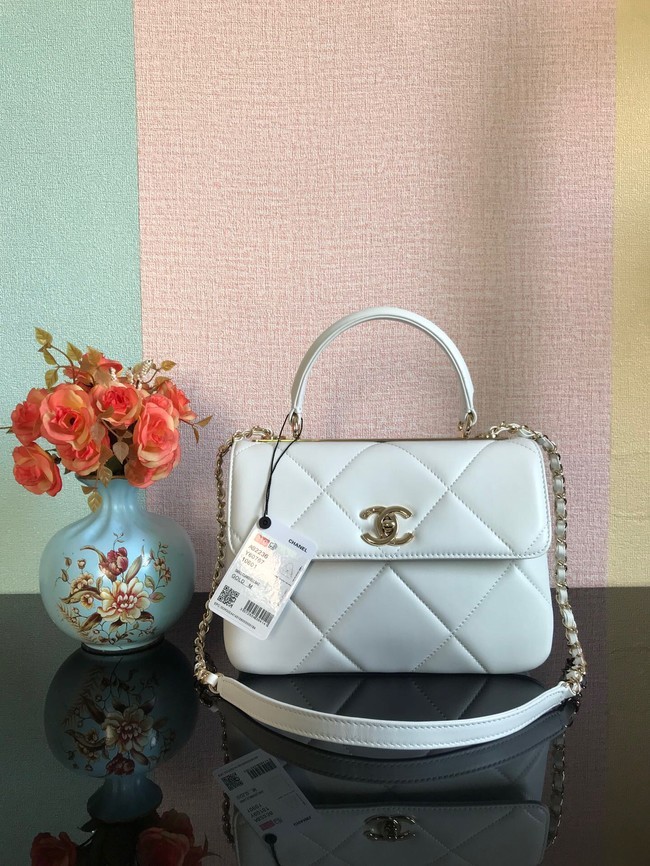 Replica Chanel CC original lambskin top handle flap bag A92236 white&Gold-Tone Metal HY14141cK54