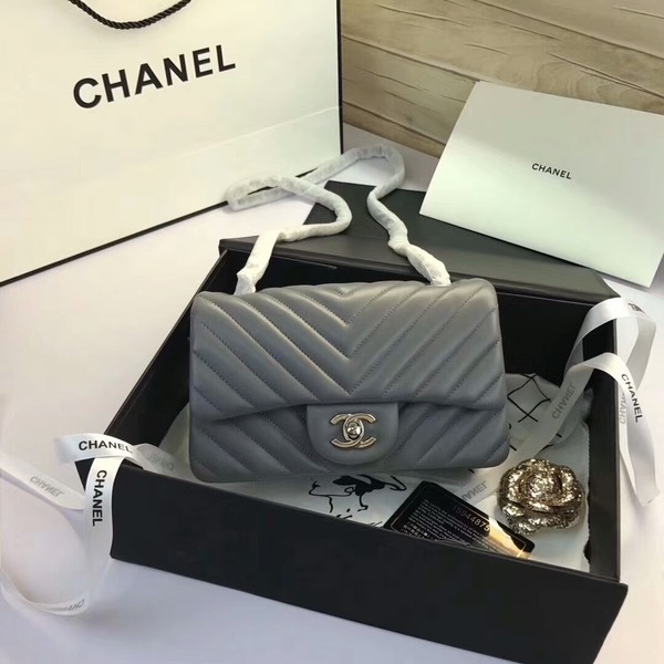 Replica Chanel Classic Flap Bags Grey Original Sheepskin Leather 1116 Silver HY14241KG80