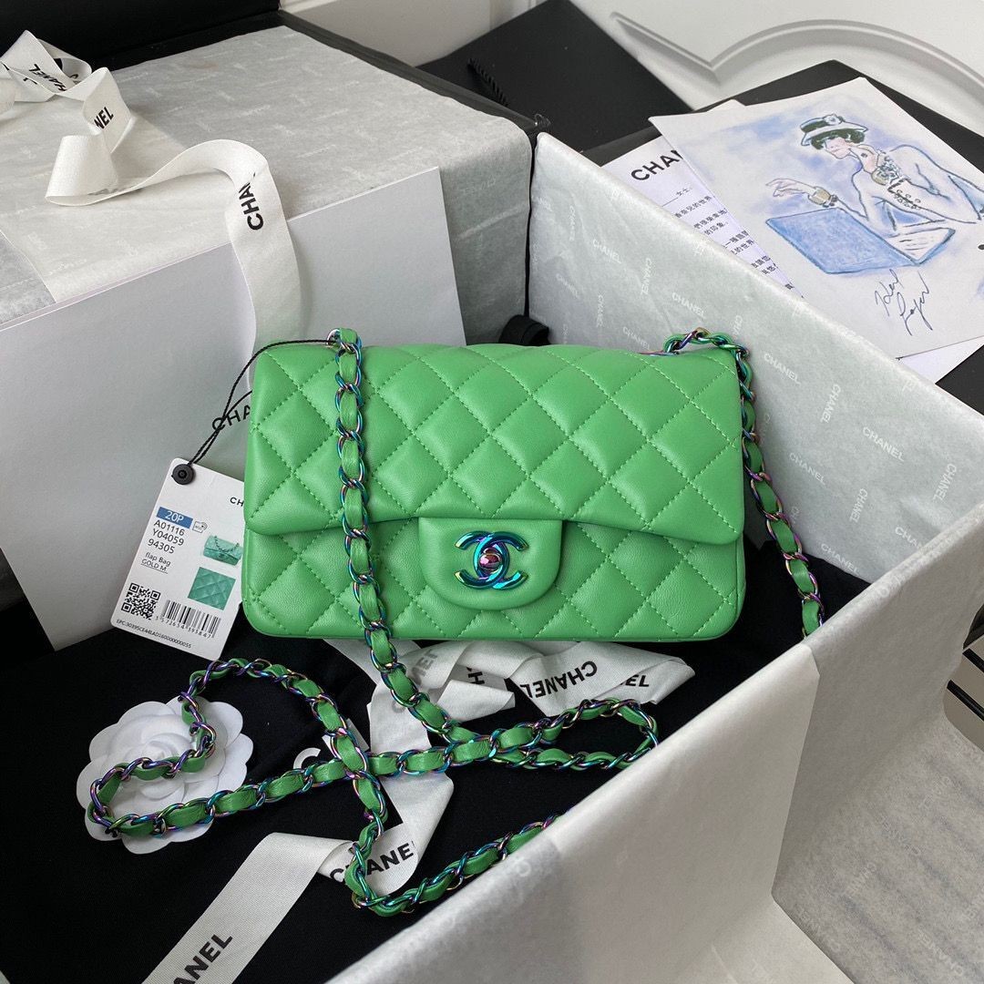 Replica Chanel Classic Flap Shoulder Bag Original Sheepskin leather Colors Buckle A01116 Green&Blue HY4318TN94