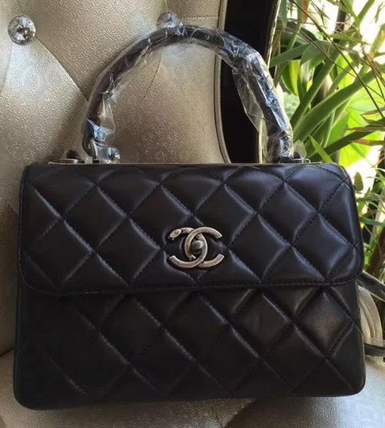 Replica Chanel Classic Top Flap Bag Black Original Sheepskin Leather A92236 Silver HY23447BB13