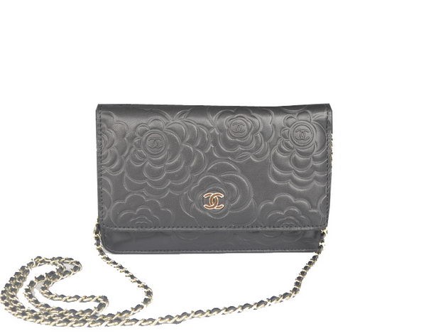 Replica Chanel Clutch Wallet Original Camellia Leather CHA93301 Black HY17450iu55