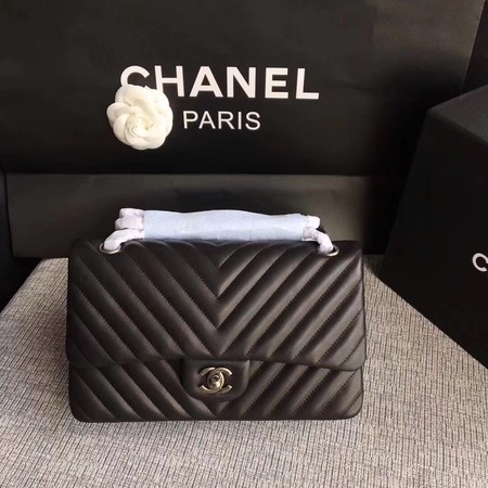 Replica Chanel Flap Shoulder Bag Black Original Sheepskin Leather CF1112V Silver HY18105rH96