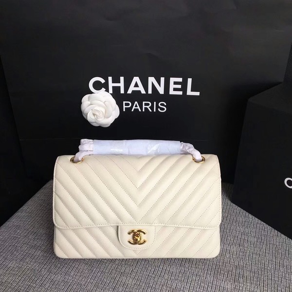 Replica Chanel Flap Shoulder Bags White Original Calfskin Leather CF1112 Gold HY18755HB48