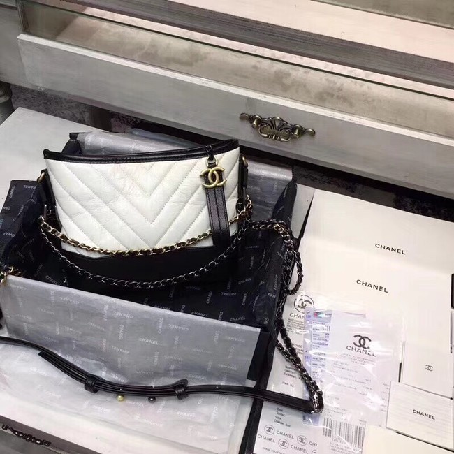 Replica CHANEL GABRIELLE Original leather Hobo Bag A93841 white&black HY2424iF91
