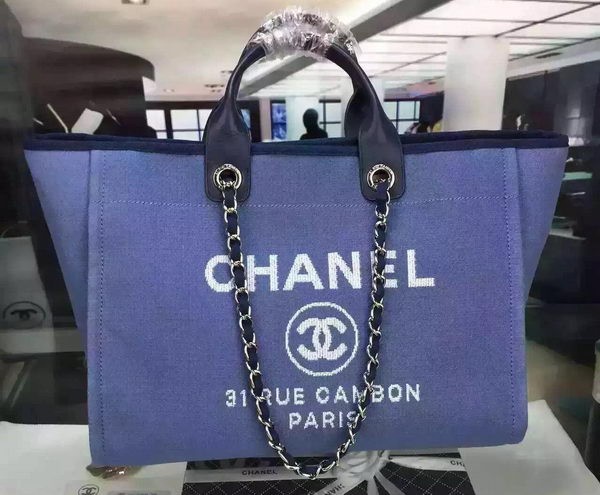 Replica Chanel Large Canvas Tote Shopping Bag A1679 Blue HY15222nB47