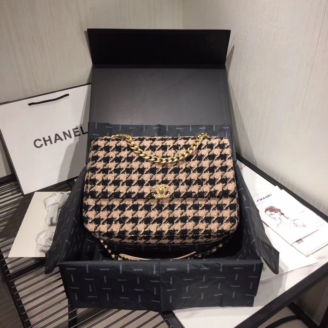 Replica Chanel Original Flap Bags Houndstooth A3269 Black&Beige HY24174ls37