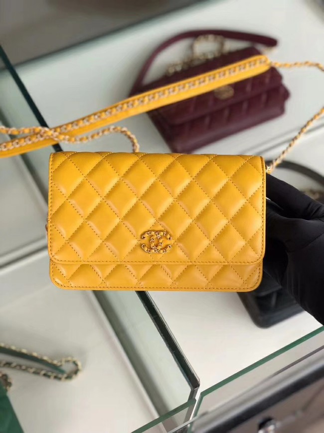 Replica Chanel Original Leather Chain Wallet AP0724 yellow HY4697it96
