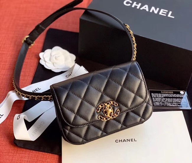 Replica Chanel Original Sheepskin Leather Belt Bag Black 33866 Gold HY20328ij65