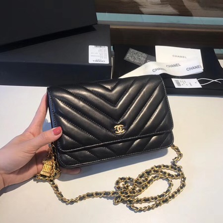 Replica Chanel WOC Original sheepskin Leather Flap Shoulder Bag D33814 black HY11586cK54