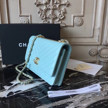Replica Chanel WOC Original Sheepskin Leather Shoulder Bag 33814 Skyblue HY23289UD97