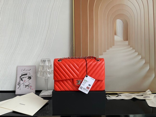 Replica Cheap Chanel classic handbag Lambskin & silver Metal V01112 orange HY16607Mq48
