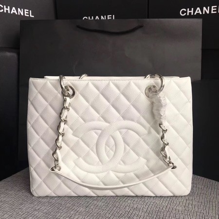 Replica Cheap Chanel LE Boy Grand Shopping Tote Bag GST White Cannage Pattern A50995 Silver HY16901QC68