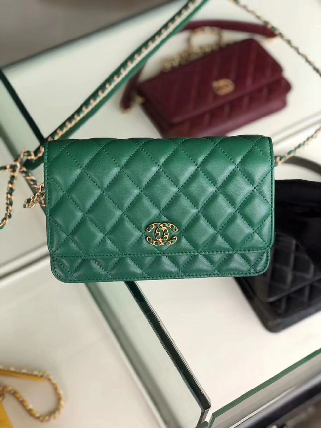 Replica Designer Chanel Original Leather Chain Wallet AP0724 green HY16456Bb80